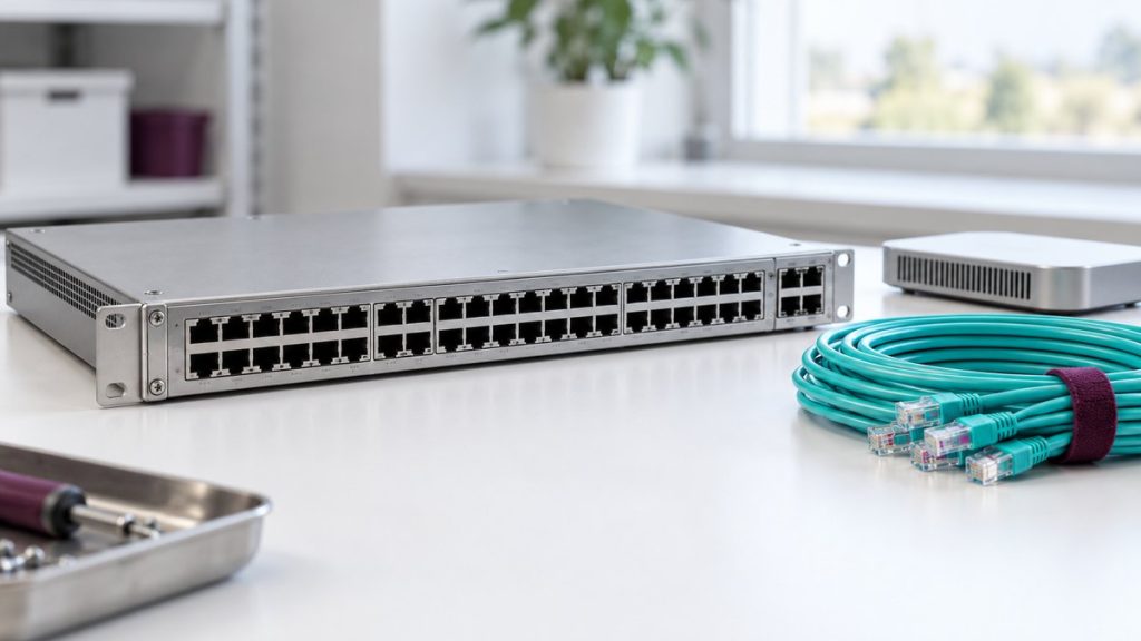 Symbolfoto zum Beitrag „Netzwerktechnik ausmustern: Switches, Router und Firewalls sicher verwerten“ – Global Circular Tech