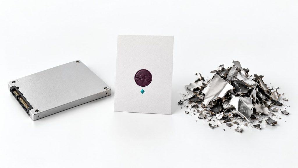 Symbolfoto zum Beitrag „Zertifizierte Datenlöschung vs. Schreddern: Datensicherheit ohne den Restwert Ihrer IT zu vernichten“ – Global Circular Tech